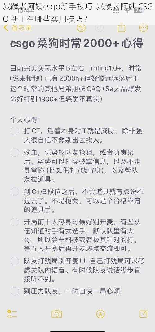 暴躁老阿姨csgo新手技巧-暴躁老阿姨 CSGO 新手有哪些实用技巧？