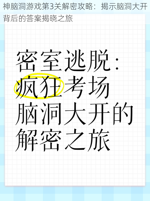 神脑洞游戏第3关解密攻略：揭示脑洞大开背后的答案揭晓之旅