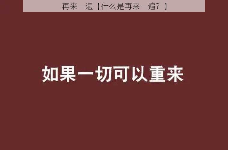 再来一遍【什么是再来一遍？】