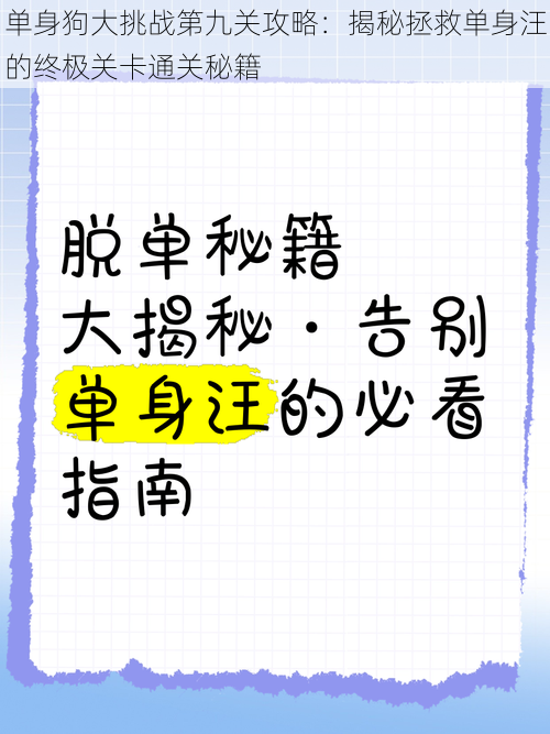 单身狗大挑战第九关攻略：揭秘拯救单身汪的终极关卡通关秘籍